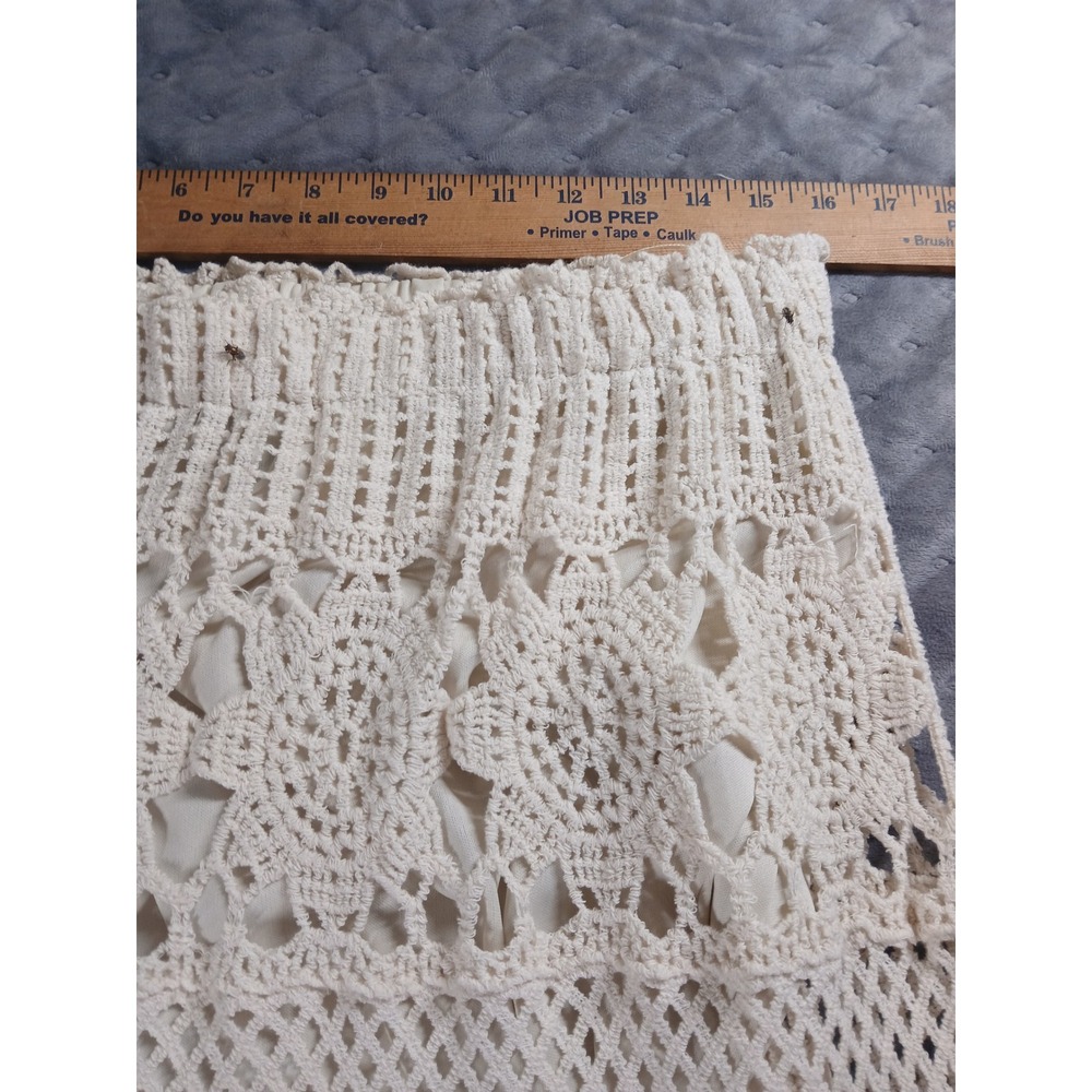 Liv Los Angeles Cream Cotton Crochet Maxi Skirt Floral Boho Tiered L - Picture 3 of 6
